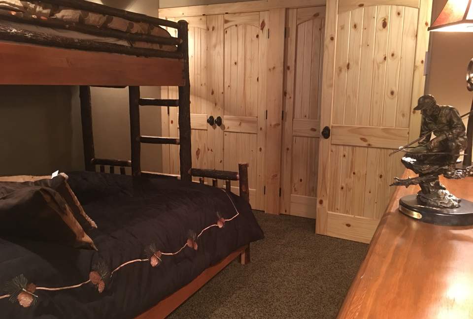 Bedroom 2 downstairs with King/twin hickory bunk bed