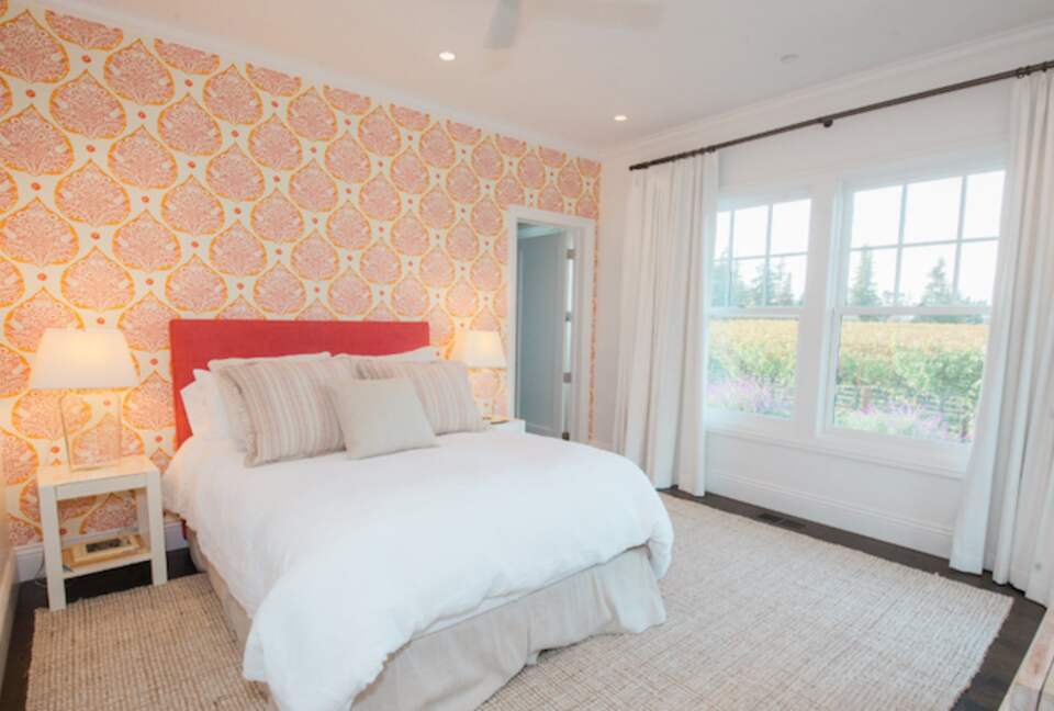 The first guest bedroom looking towards the north vineyards.