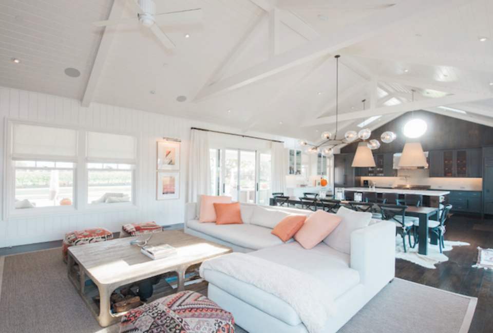 The living room and TV area of the great room.