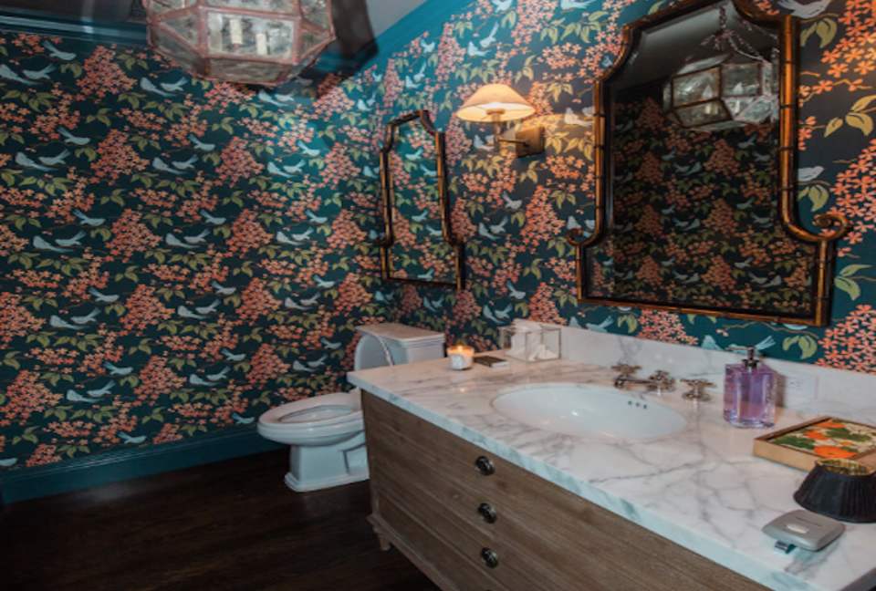 The jewel box powder room off of the great room.