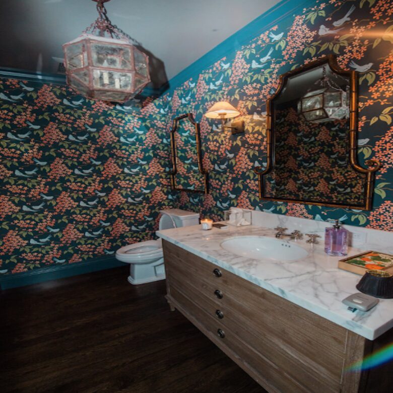 The jewel box powder room off of the great room.