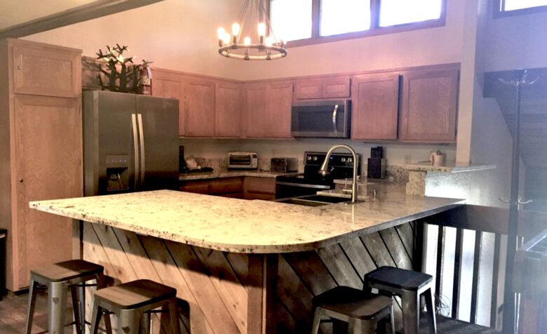 Kitchen with dining counter to seat 6