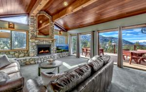 Main living space overlooking mountains and lake.