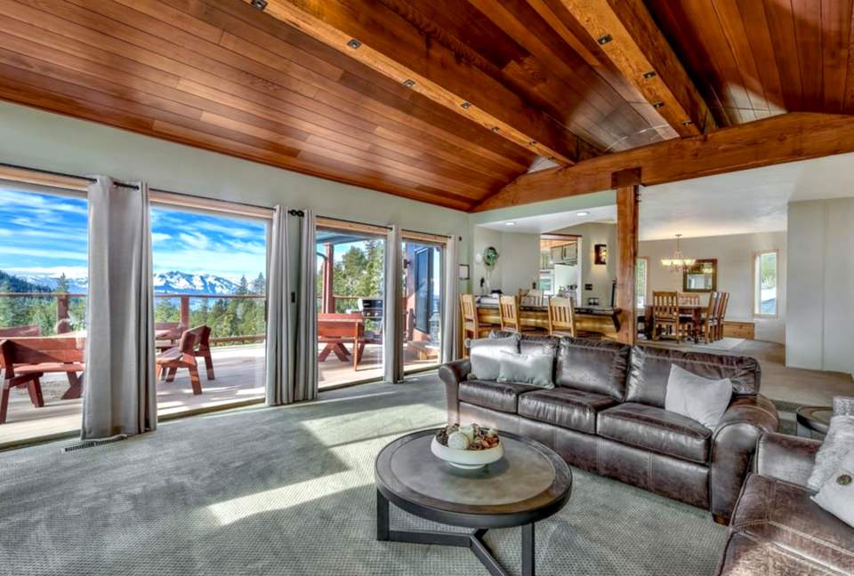 Main living area with stunning mountain and lake views.