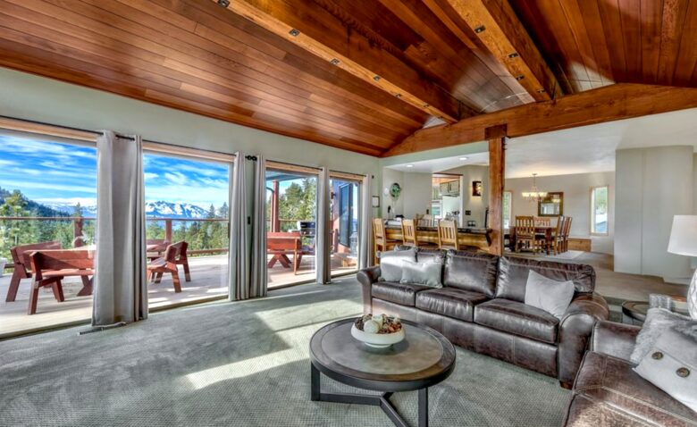 Main living area with stunning mountain and lake views.