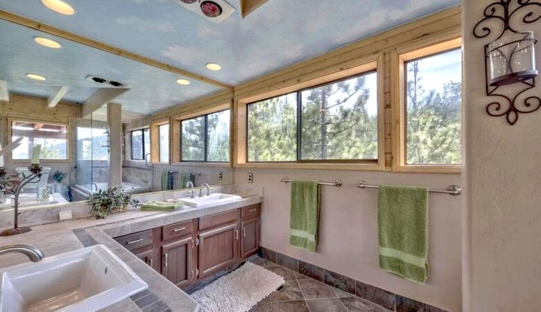 Main Master #2 bath surrounded by forest.