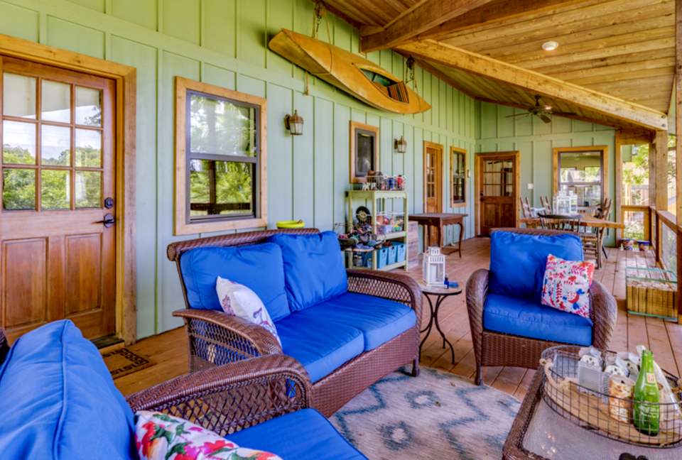 Deep covered porch perfect for morning coffee