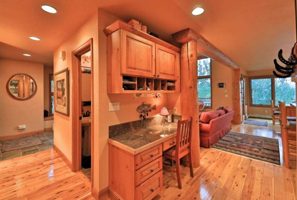 Recipe desk off of the kitchen