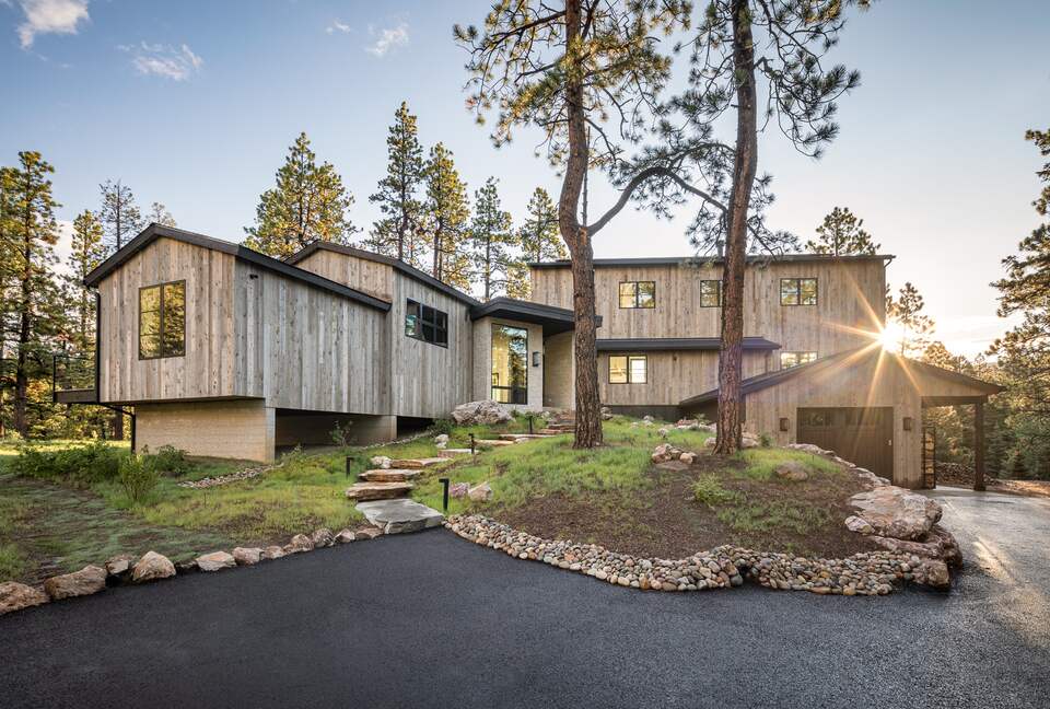 Panoramic exterior view of custom Durango Mountain Home
