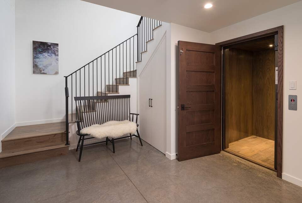 Bottom floor with open elevator door