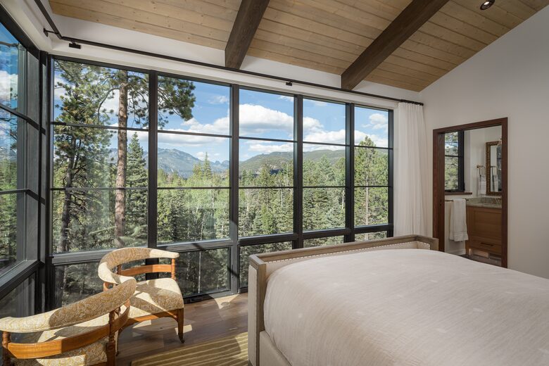 View from the master bed looking out towards the mountains