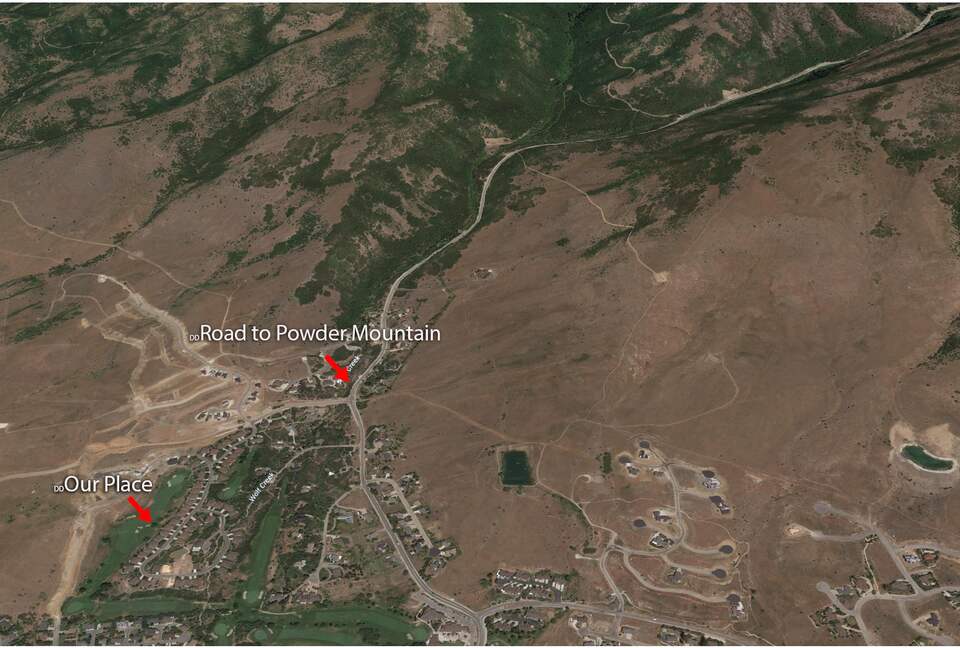 Aerial map view of the house to the road to Powder Mountain