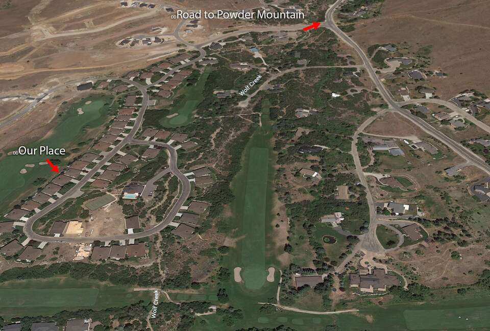 Aerial map view of the house to the road to Powder Mountain