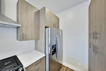 Stainless steel fridge in kitchen