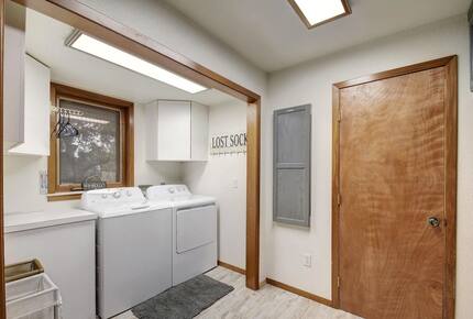 White washer and dryer in Lodge laundry room