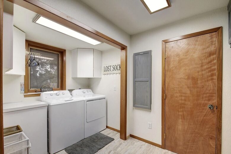 White washer and dryer in Lodge laundry room
