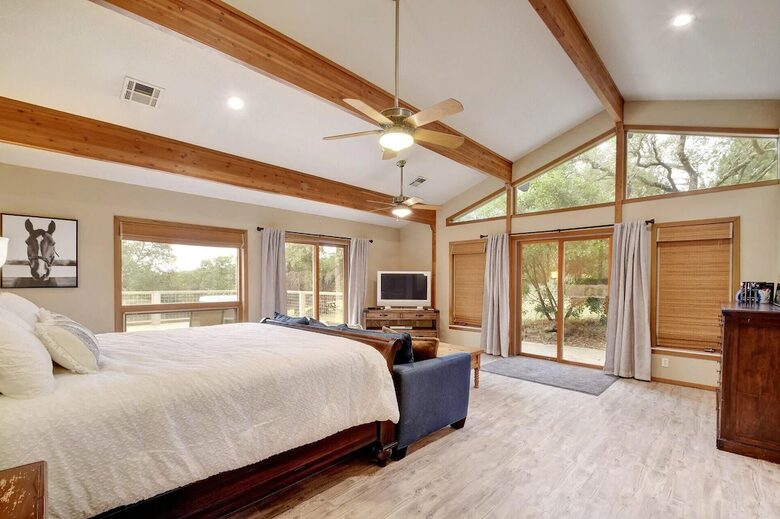 Downstairs master with doors to walk-out patio