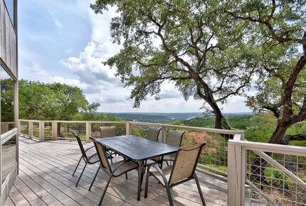 Deck with patio table overlooking Hill Country