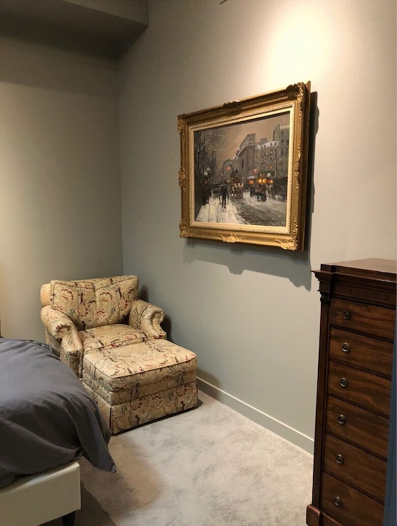 Home exchange in Portland, OR, guest bedroom with arm chair & ottoman