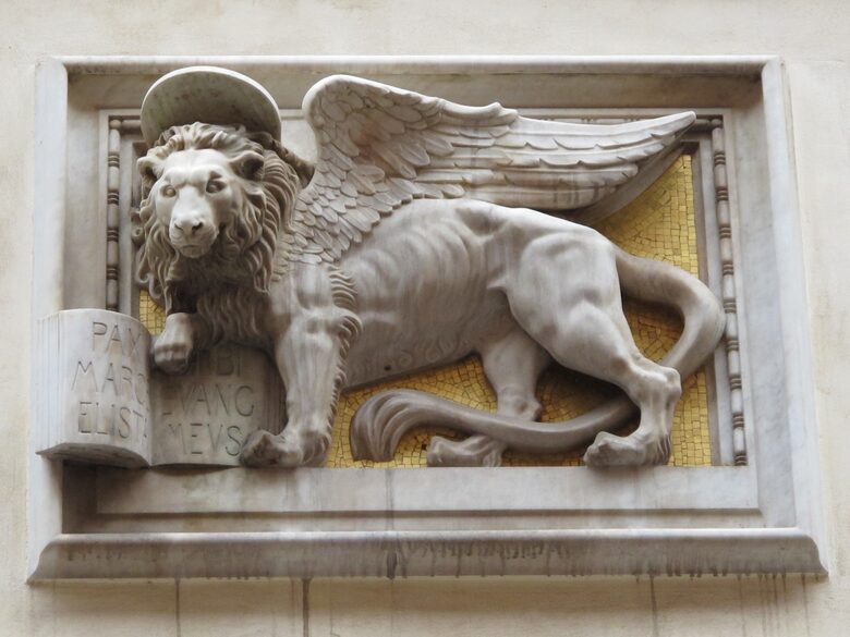 The lion of St. Mark, on the palazzo across the street