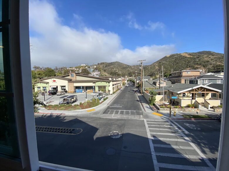 Home exchange in Avalon, CA, view of the street with mountains in back