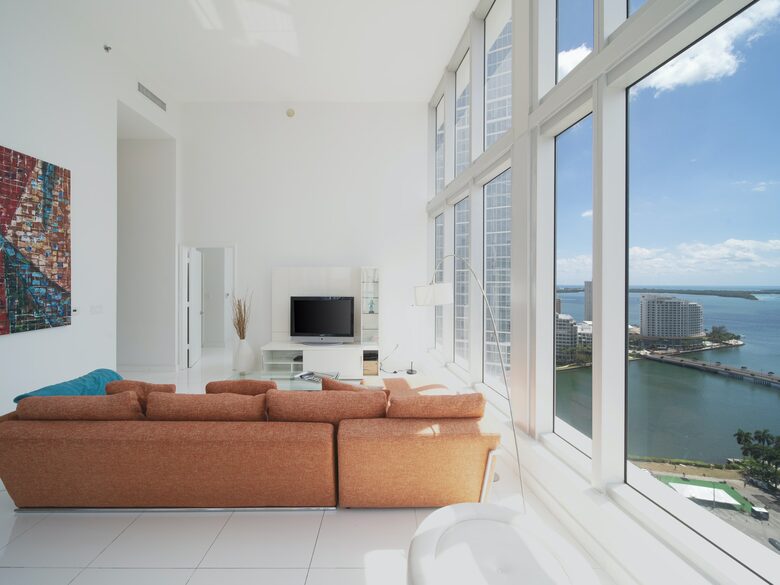 Home exchange in Miami FL, living room with ocean views
