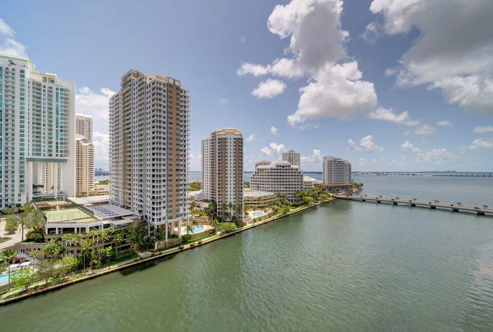 Home exchange in Miami FL, view of city shoreline and ocean