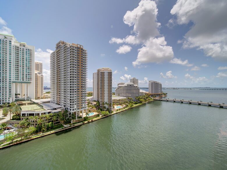Home exchange in Miami FL, view of city shoreline and ocean