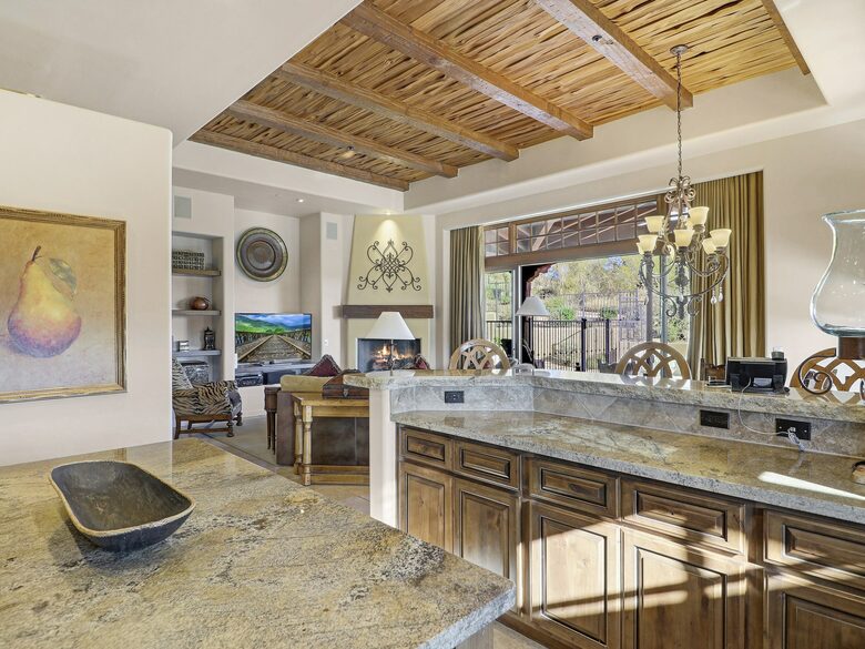 Home exchange in Scottsdale AZ, kitchen with wood beam tray ceiling