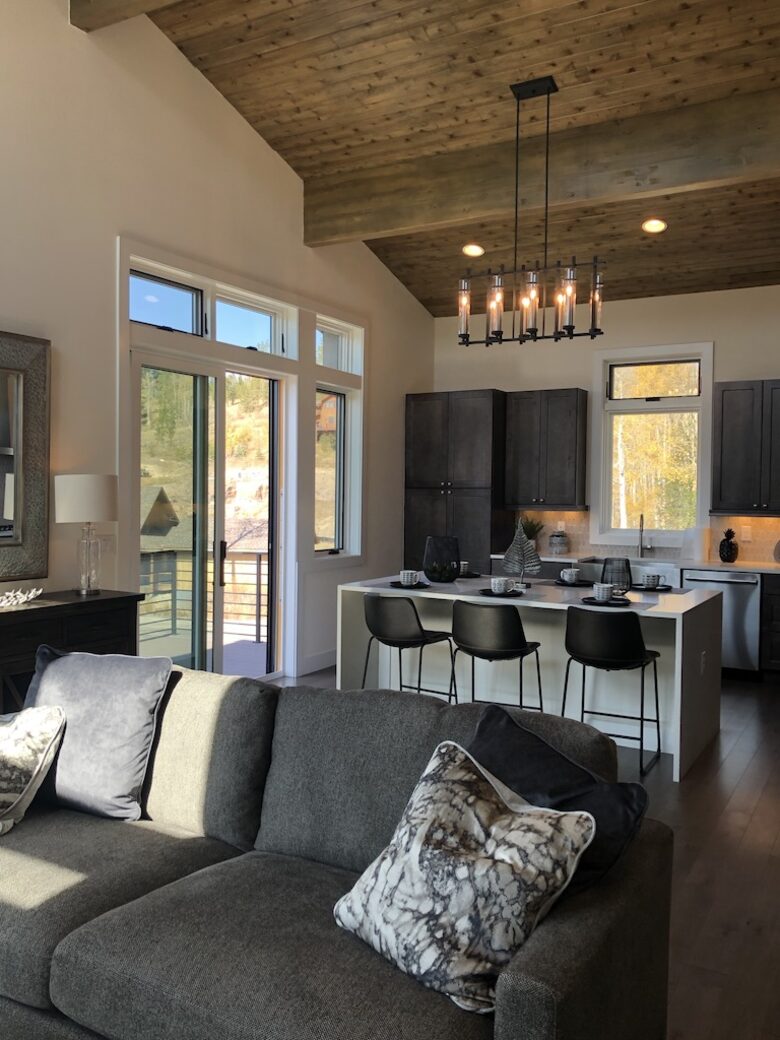 Home exchange in Fraser CO, kitchen with sliding glass door