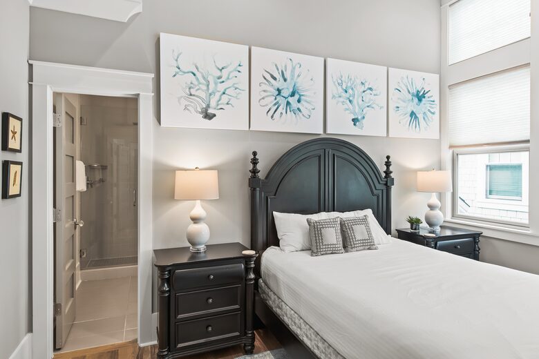 Home exchange in WaterSound FL, second floor bedroom with a queen bed