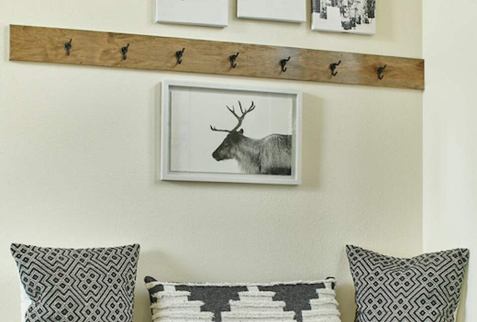 Home exchange in Fraser CO, farmhouse-style coat hook with bench cubby