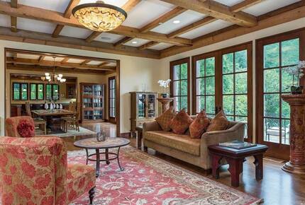 Home exchange in Calistoga CA, parlor with french doors out to deck
