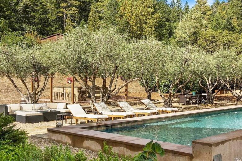 Home exchange in Calistoga CA, pool with lounge seating