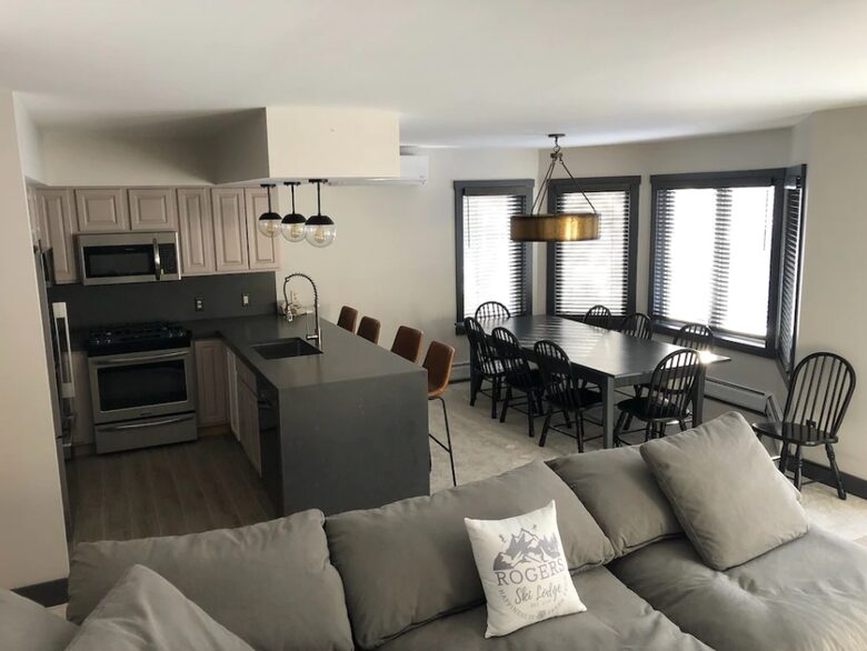 Home exchange in Jay Peak VT, open floor plan main living area