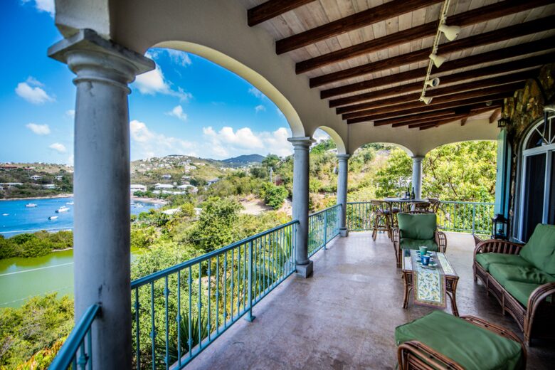 Home exchange in St John USVI, living area balcony with water views