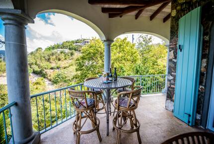 Home exchange in St John USVI, bistro table for 4 on balcony