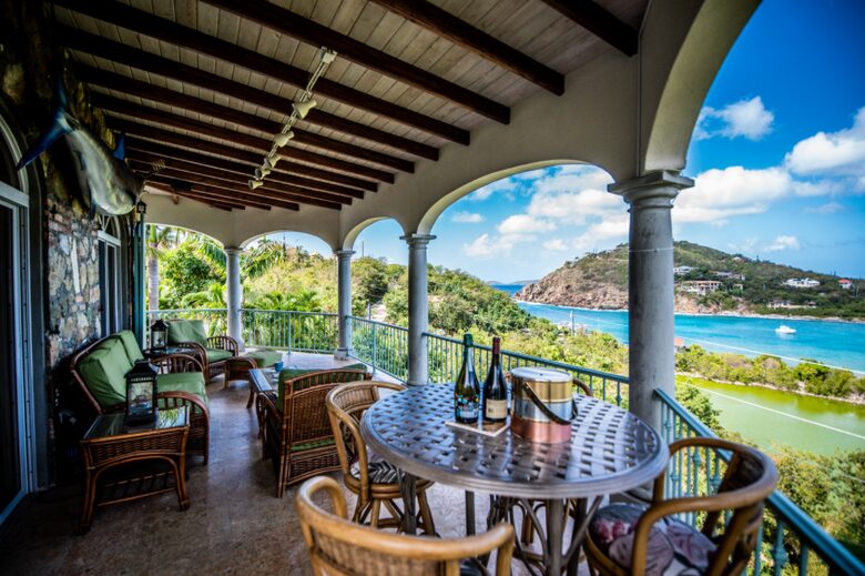 Home exchange in St John USVI, bistro table overlooking the water