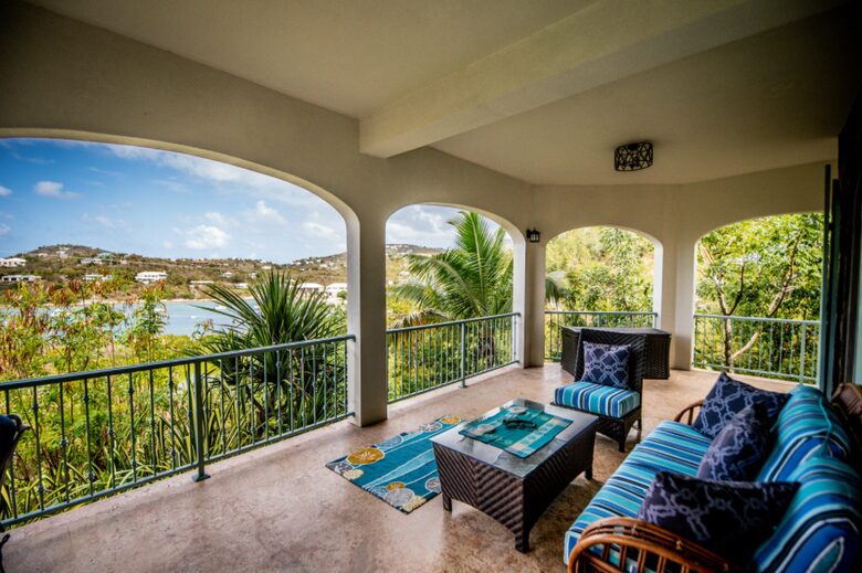 Home exchange in St John USVI, shared balcony overlooking the water