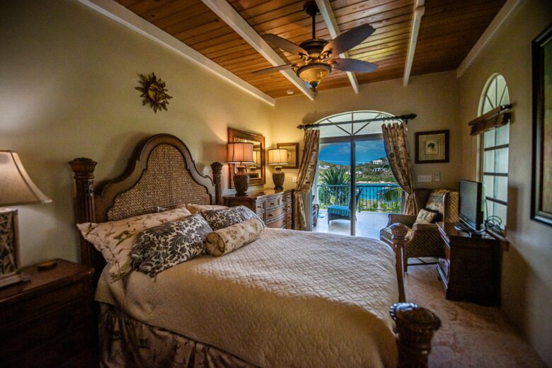 Home exchange in St John USVI, queen bedroom suite off balcony