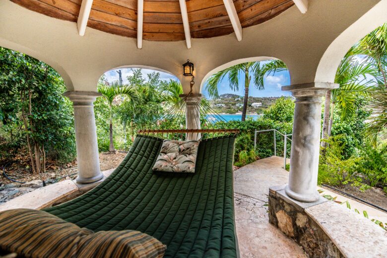 Home exchange in St John USVI, green hammock under the gazebo