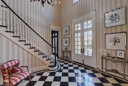 Home exchange in Charlotte NC, grand foyer with checkered flooring