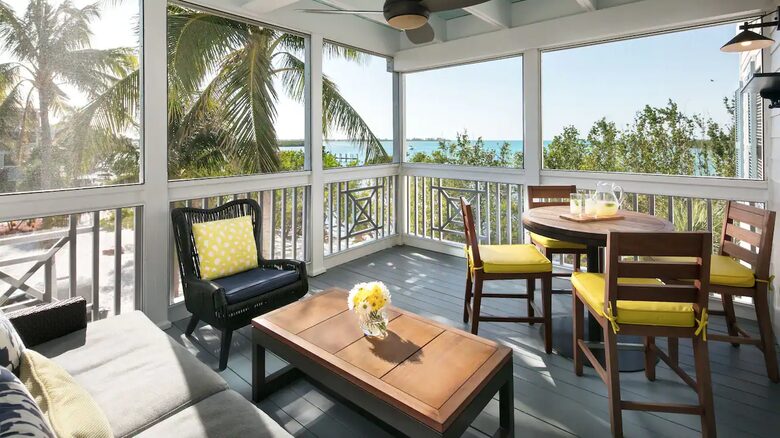Home exchange in Key West FL, Hyatt Beach House screened-in balcony