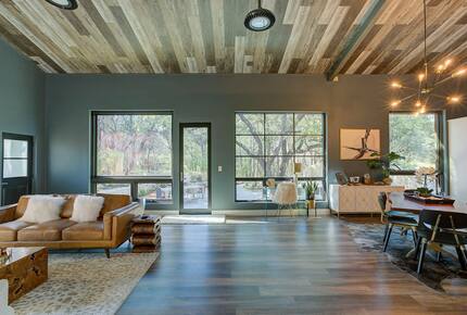 Home exchange in Spicewood TX, mid-century modern main living area