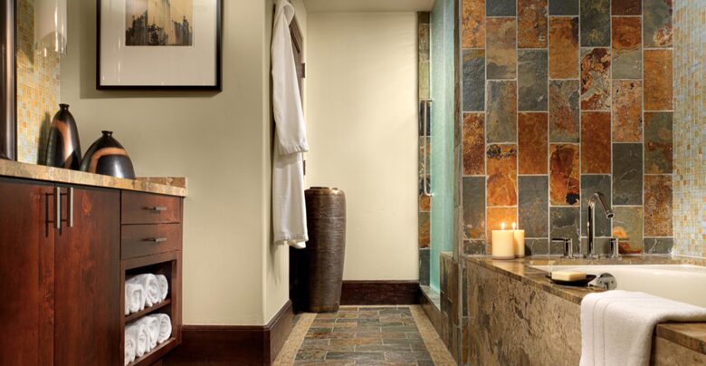 Home exchange in Mammoth Lakes CA, ensuite bathroom with heated floors