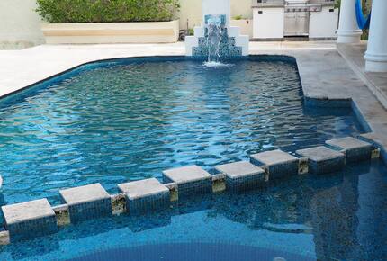 The new gas grill is built-in outside.