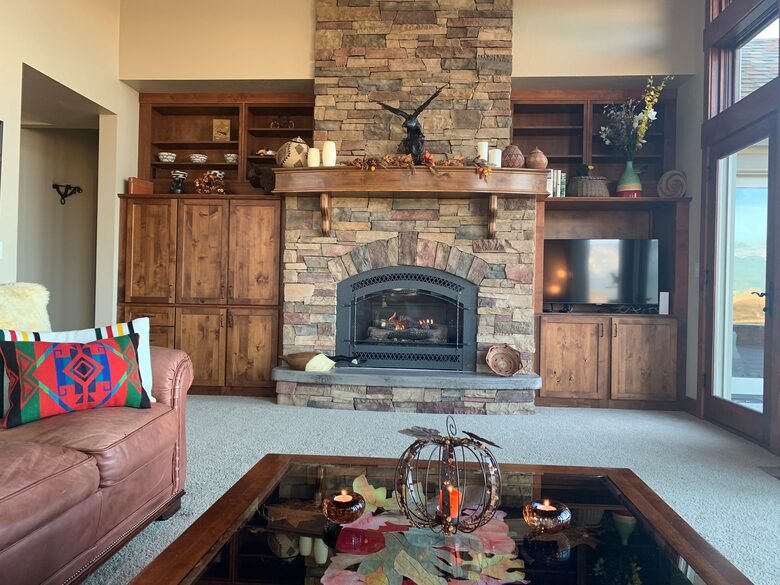 Home Exchange in Polson, Montana fireplace