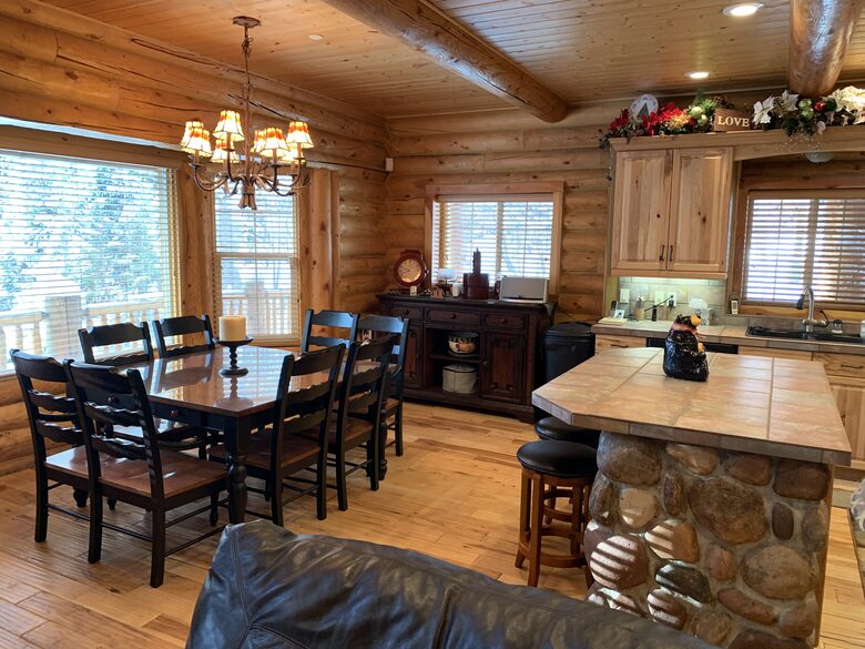 Dining/Kitchen area with river rock island