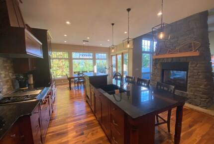 Home Exchange in British Columbia fireplace in kitchen