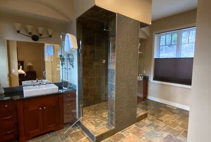 Home Exchange in British Columbia master bath walk in shower
